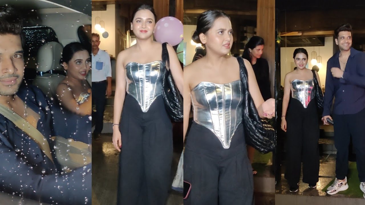 Tejasswi Prakash Karan Kundra with Family leaving from Restaurant in Bandra Today