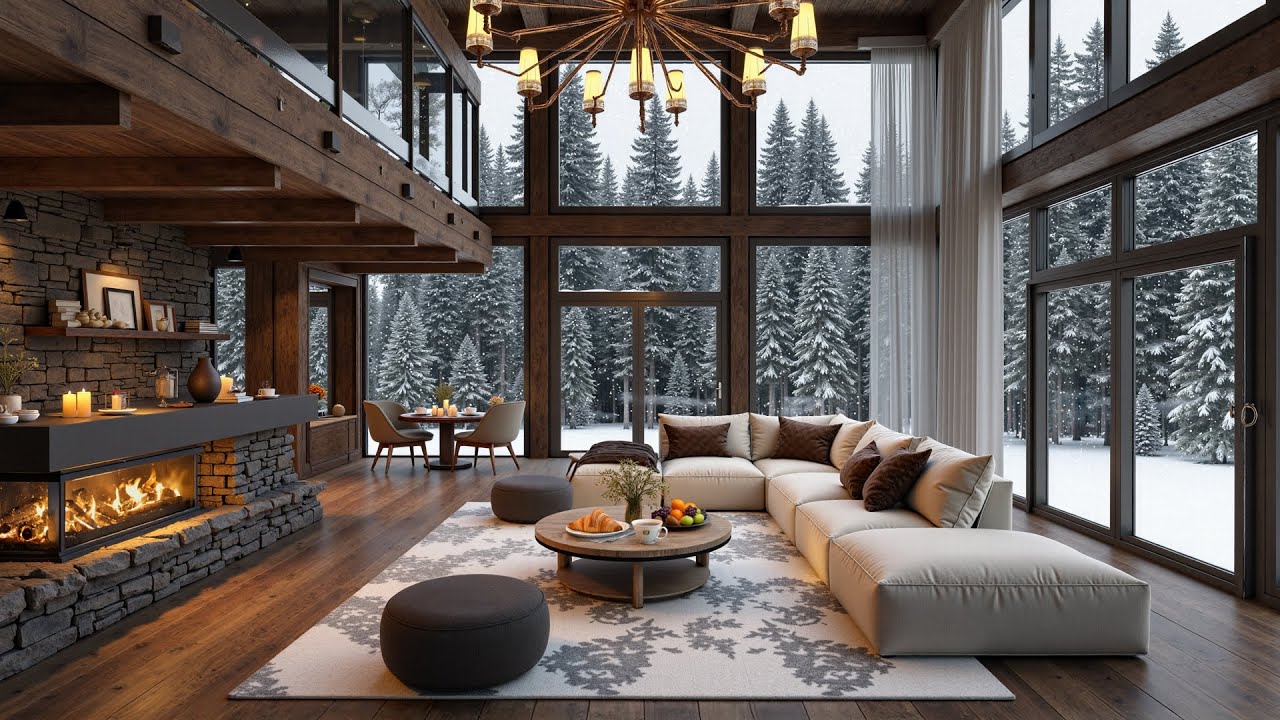 Soft Jazz Holding the Cold Outside ❄️ Fireplace Glow Inside a Quiet Winter Forest Cabin