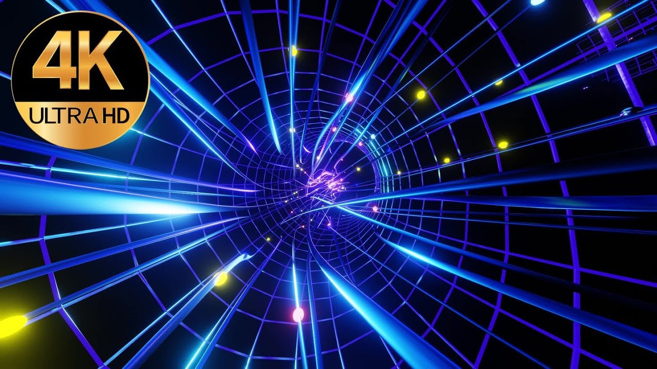 10 Hour 4k TV Fast moving Meditation metallic Blue Neon  light Tunnel Abstract background video