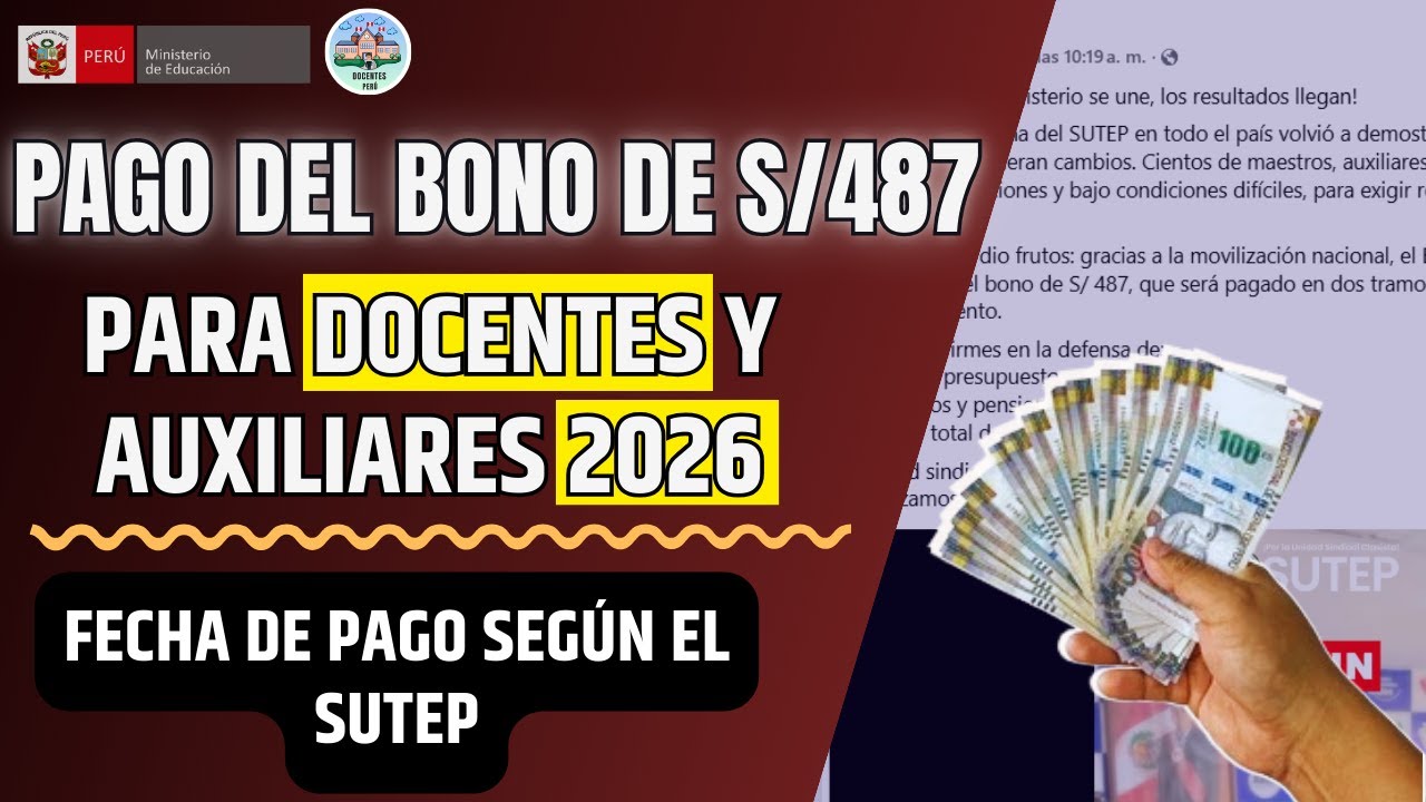 𝐅𝐄𝐂𝐇𝐀 𝐃𝐄 𝐏𝐀𝐆𝐎 𝐃𝐄𝐋 𝐁𝐎𝐍𝐎 𝐃𝐄 𝐒/𝟒𝟖𝟕 𝐏𝐀𝐑𝐀 𝐃𝐎𝐂𝐄𝐍𝐓𝐄𝐒 𝐘 𝐀𝐔𝐗𝐈𝐋𝐈𝐀𝐑𝐄𝐒 𝟐𝟎𝟐𝟔!!