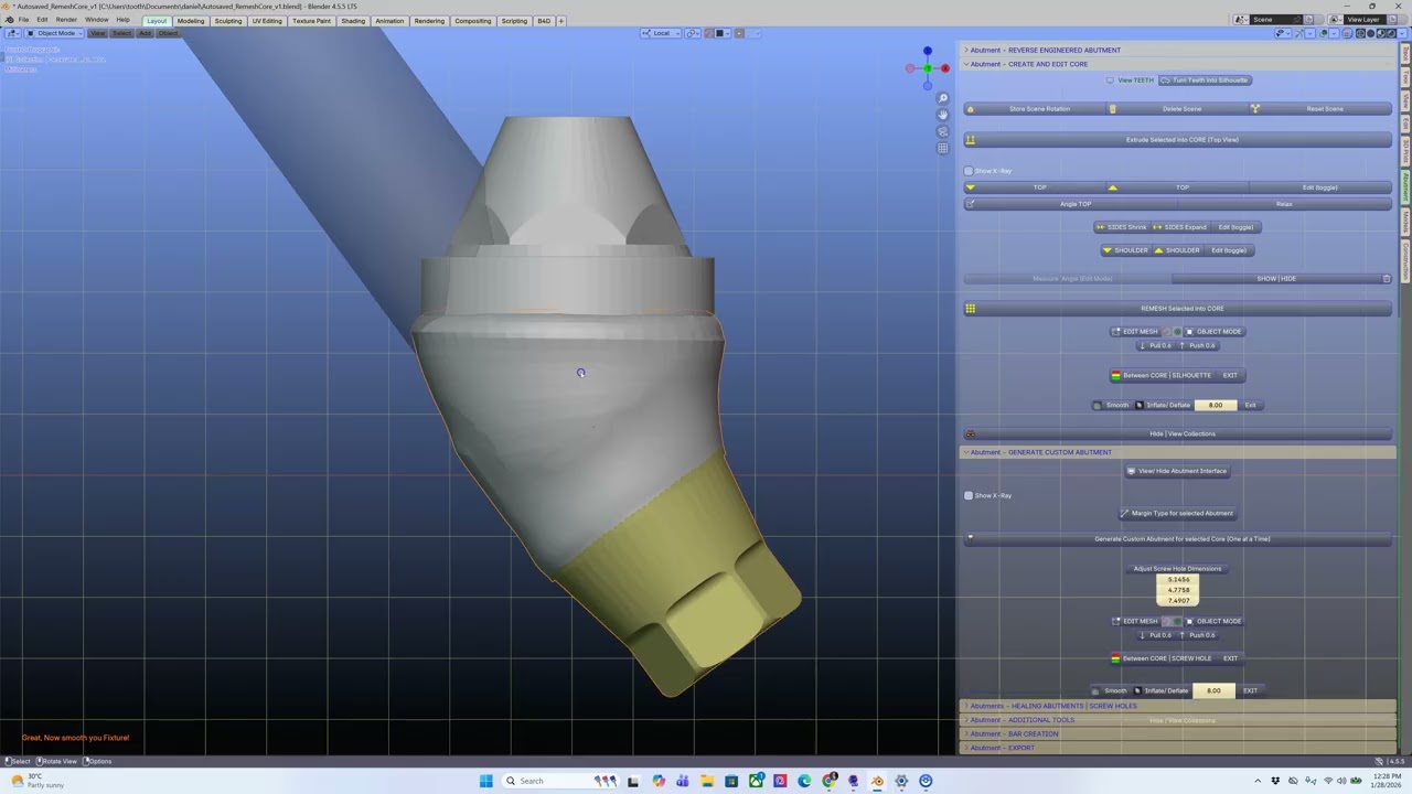 Making a CUSTOM abutment by connecting a MUA to and engaging implant interface..