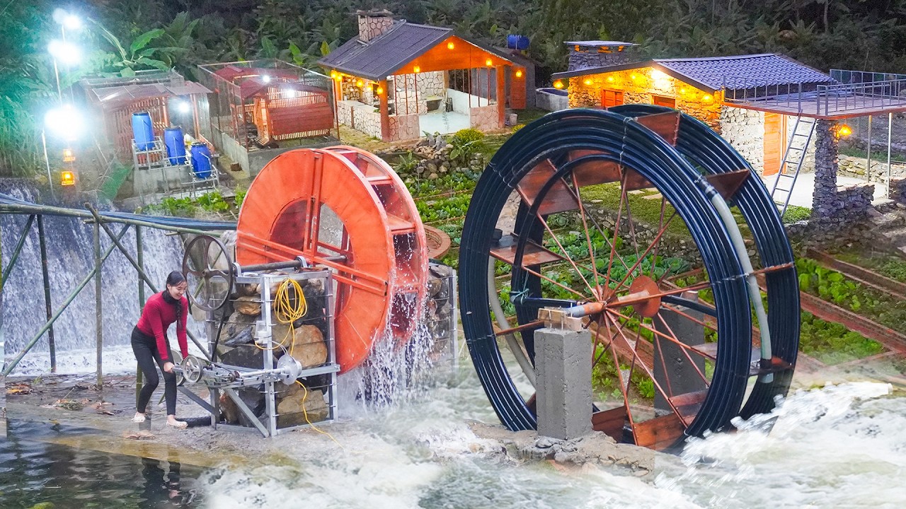 Full Video: 99 Days Building Giant Water Wheels For Water & Electricity for Stone House Green Farm