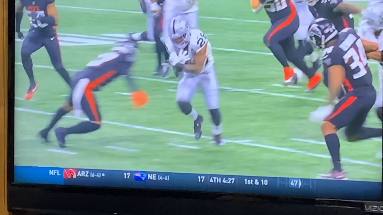 Raiders Josh Jacobs Ankle Injured On Run As Falcons Ricardo Allen Grabbed, Pulled It To Tackle Him