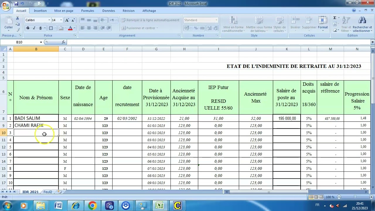 VOIR TABLEAU  IDR  ET  ECRITURE DE PROVISION 685500 A 153100 CHAINE AHMED/DLG