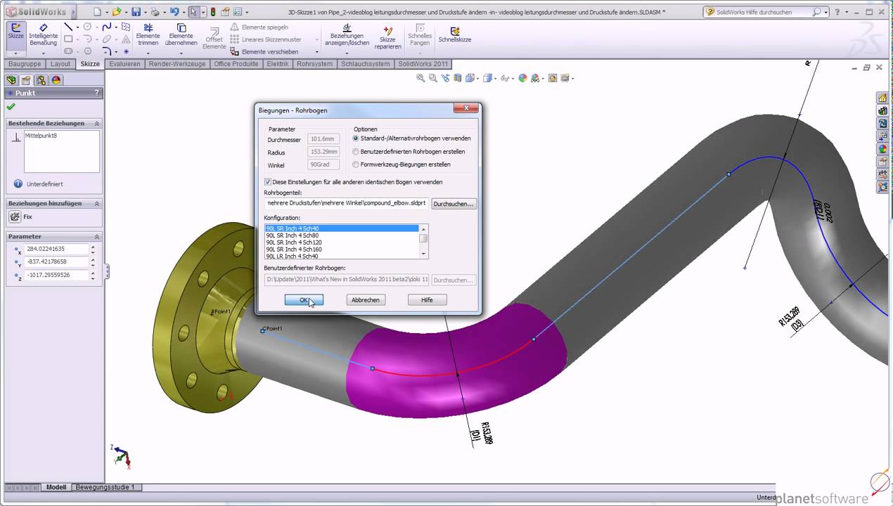 SOLIDWORKS Routing: Verwendung von Rohrleitungsspezifikationen
