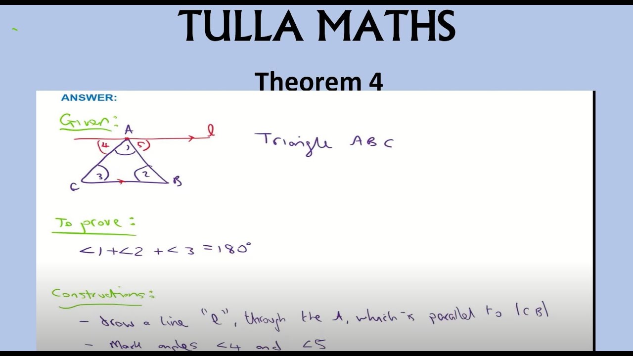Theorem 4 proof (angles in triangle add to 180) Leaving Cert Junior Cycle