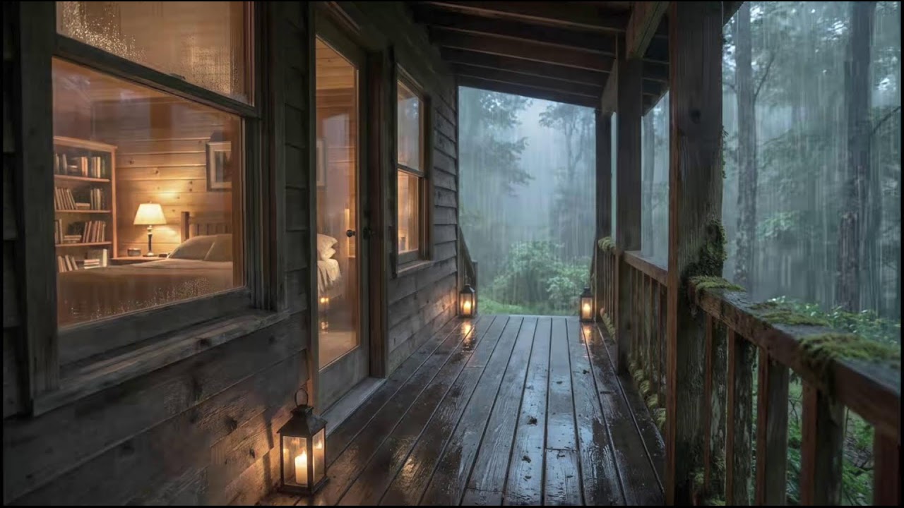 Calming Rain Sounds in a Cozy Forest Cabin 🌧 Night Rain for Deep Restful Sleep