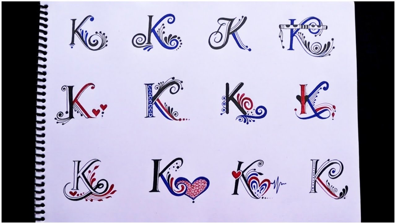 E7. how to make different types of K letter tattoo designs