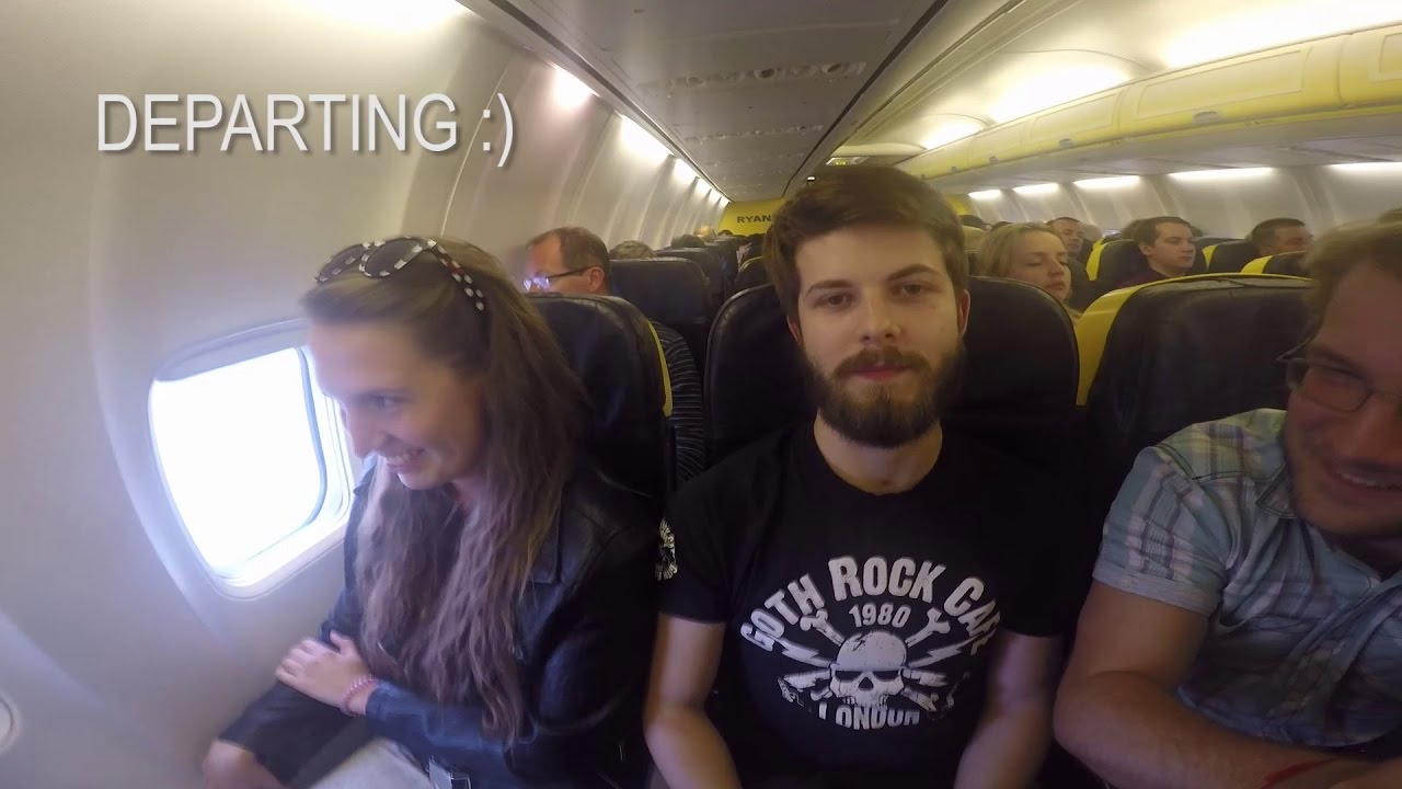 my friends first time in life flying on a plane :) with hard landing reaction