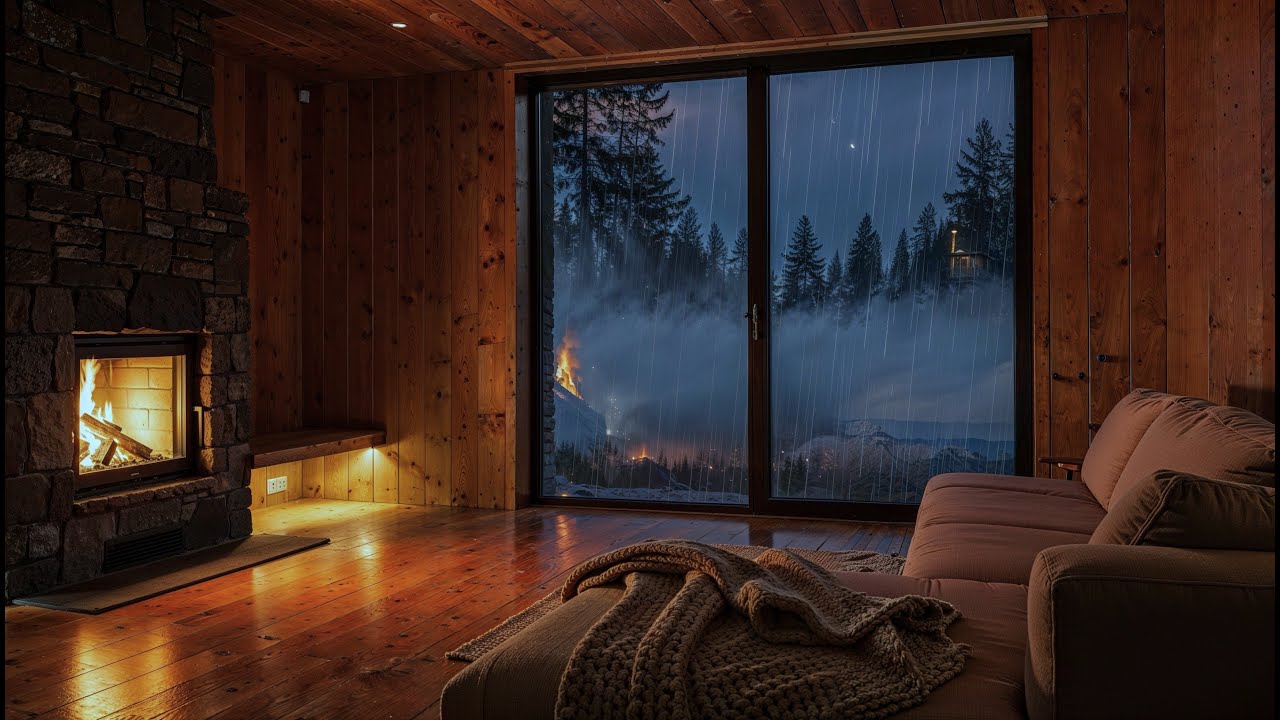 Rainy Cabin Night Jazz 🌧️ Cozy Fireplace Lofi Jazz for Deep Focus, Relax & Sleep (LIVE)