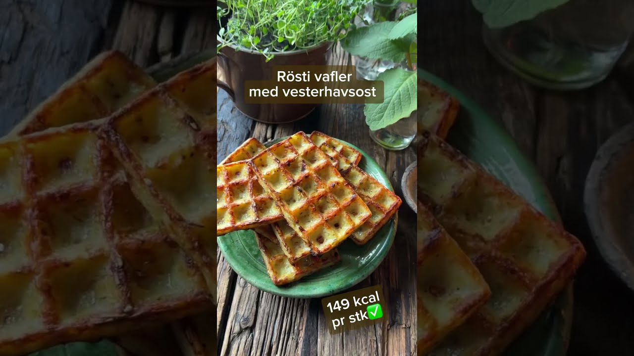 R&ouml;sti vafler med hytteost og vesterhavsost 🧀🥔🧇149 kcal pr stk✅