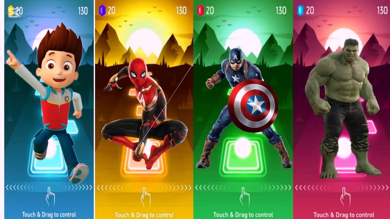 Paw Patrol Tiles Hop: Ryuder VS Spidr-Man VS Hulk Heroes 🎵🔥