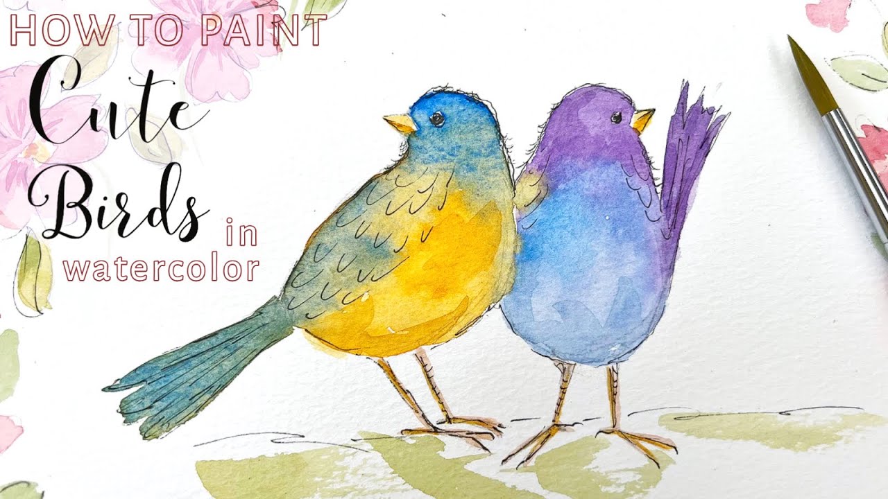 How to Paint Cute and Colorful Watercolor Birds   Quick and Simple real time Bird Tutorial