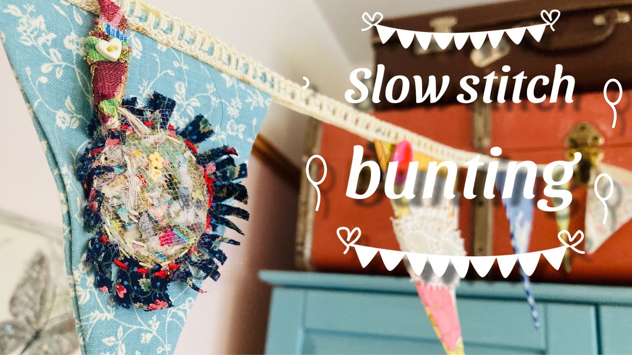 reuse ♻️fabric scraps bunting garland #slowstitch gentle creating Process Video