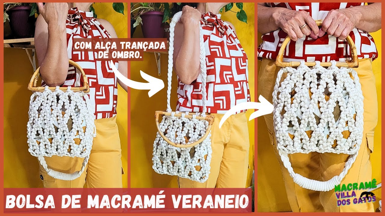 BOLSA DE MACRAMÉ COM CORDÃO DE ALGODÃO E ALÇA DE BAMBU - CANAL DE MACRAMÊ - #bolsademacrame  diy