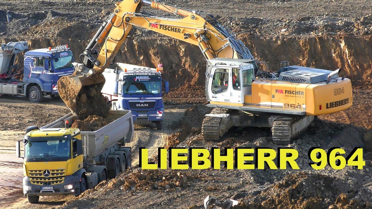 ERDARBEITEN Liebherr 964 gro&szlig;er Hydraulikbagger Raupenfahrwerk - big excavator earthworks