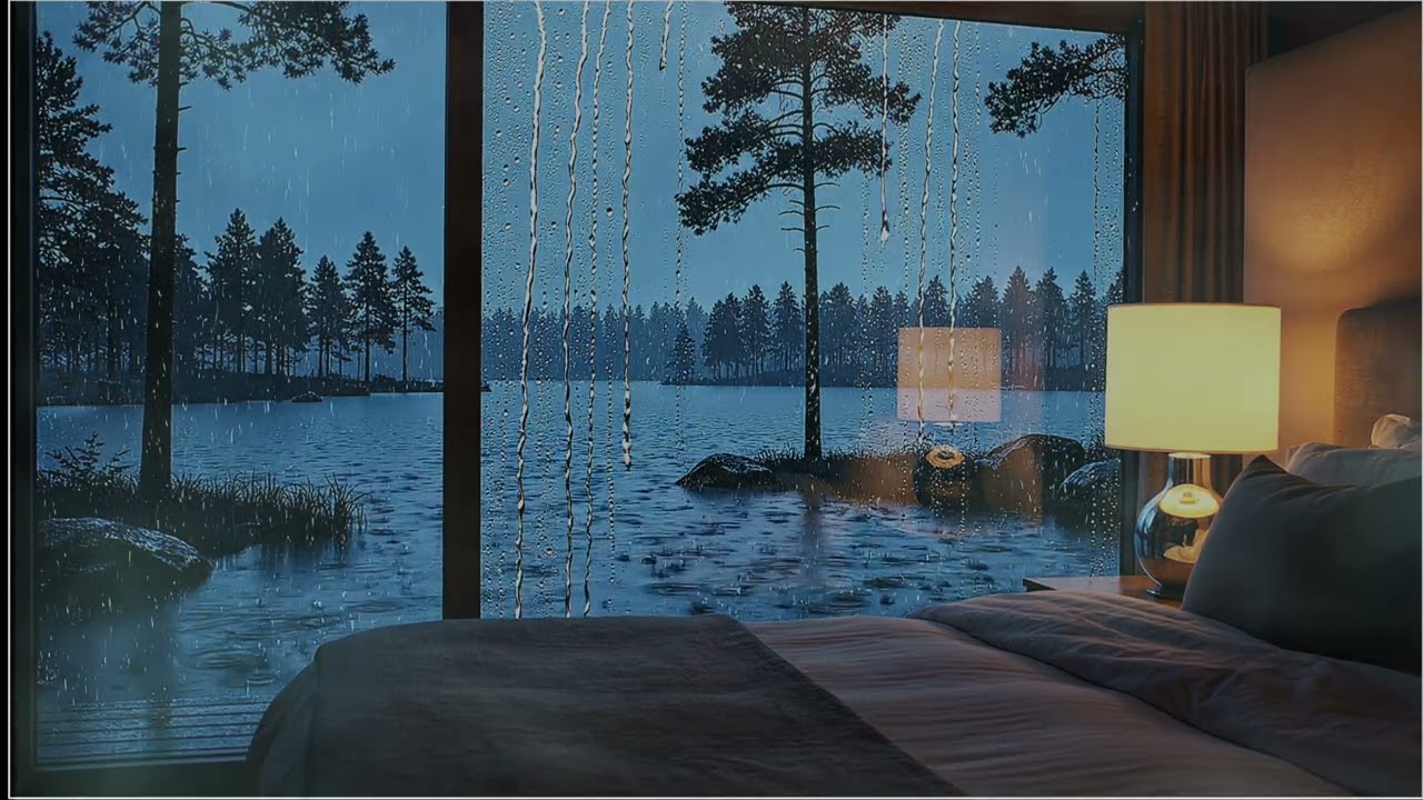 Rain by the Lake at Night 🌧️ Cozy Bedroom Window Rain Sounds for Deep Sleep & Relaxation