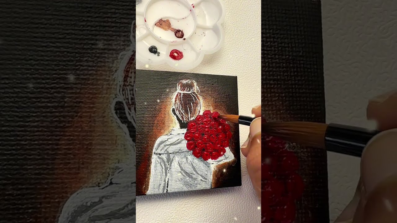 Girl with Rose bouquet 💐 #easyacrylicpaintingforbeginners #miniaturepainter #roseday #valentinesday