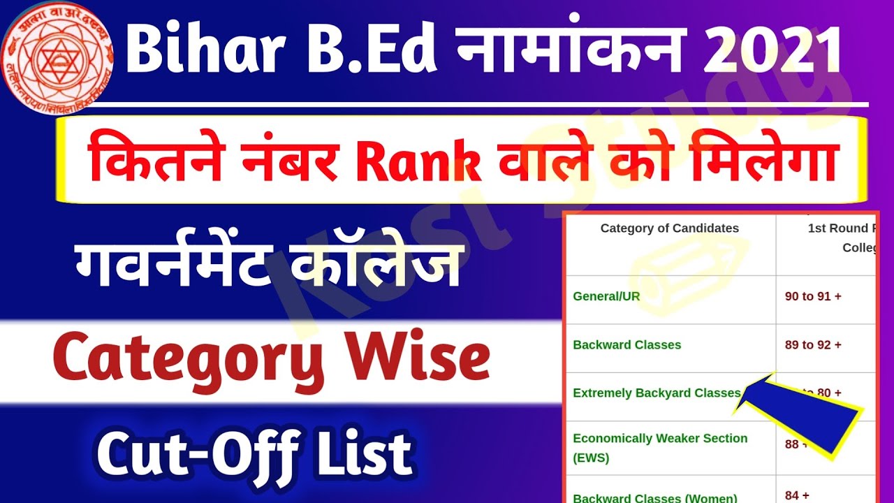 Bihar BEd Rank List 2021 Cut off | Bihar BEd Cut Off 2021 |Bihar BEd Admission Counselling Date 2021