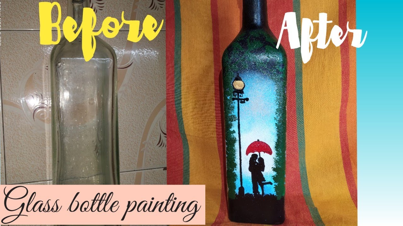 Glass bottle painting.couple painting..Bottle art..Home decor idea.bottle decoration.sponge painting