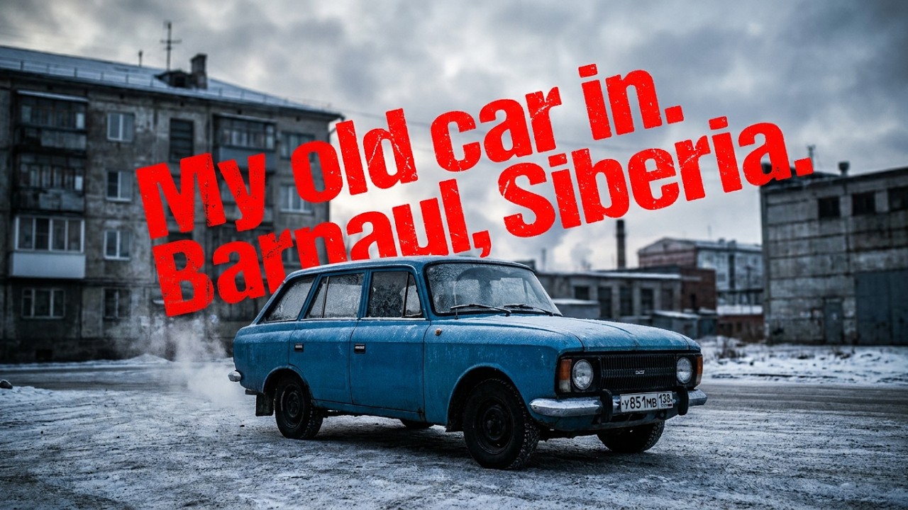 A winter trip in an old Izh-Kombi car through the streets of Barnaul, Southern Siberia.