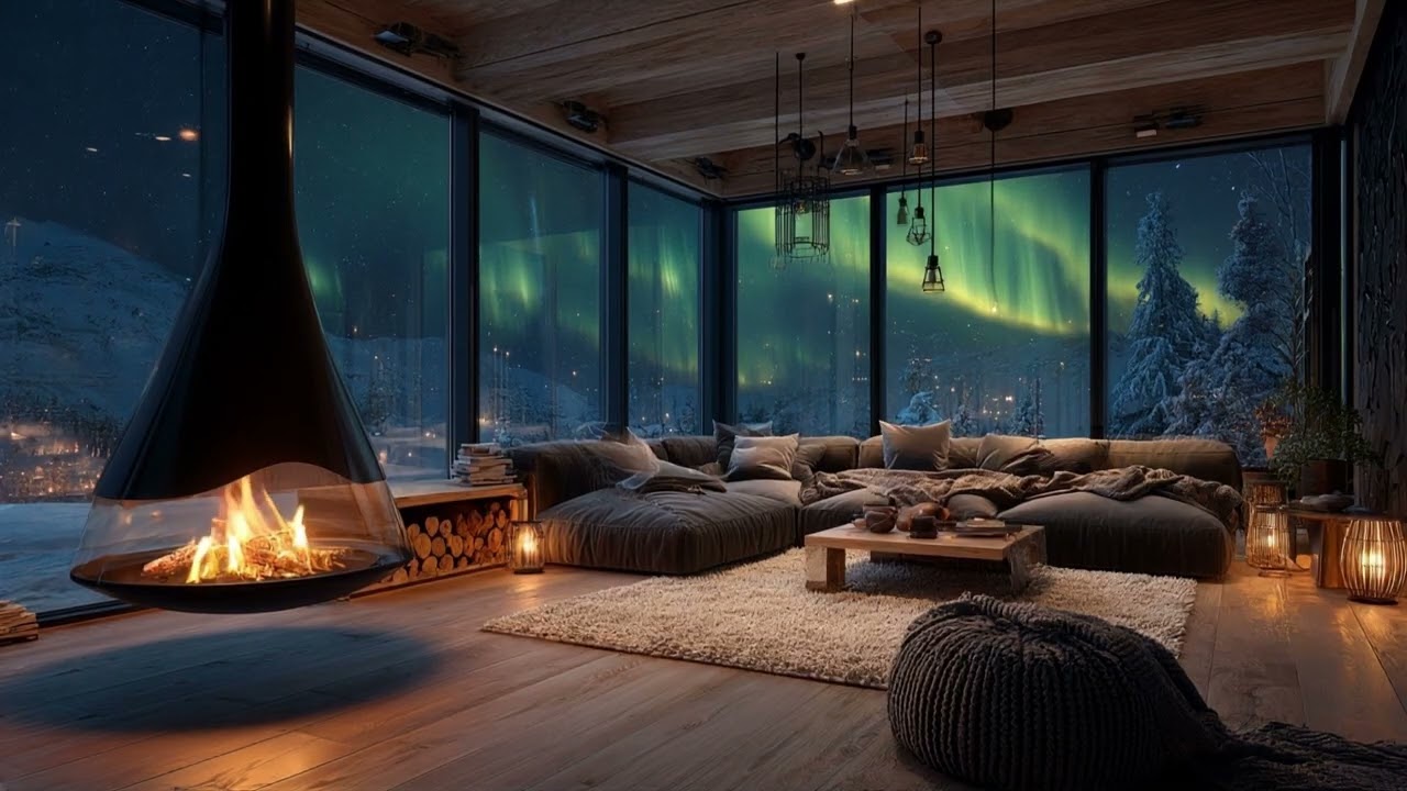 Cozy Cabin Ambience ✨ Aurora Borealis & Crackling Fireplace for Deep Sleep
