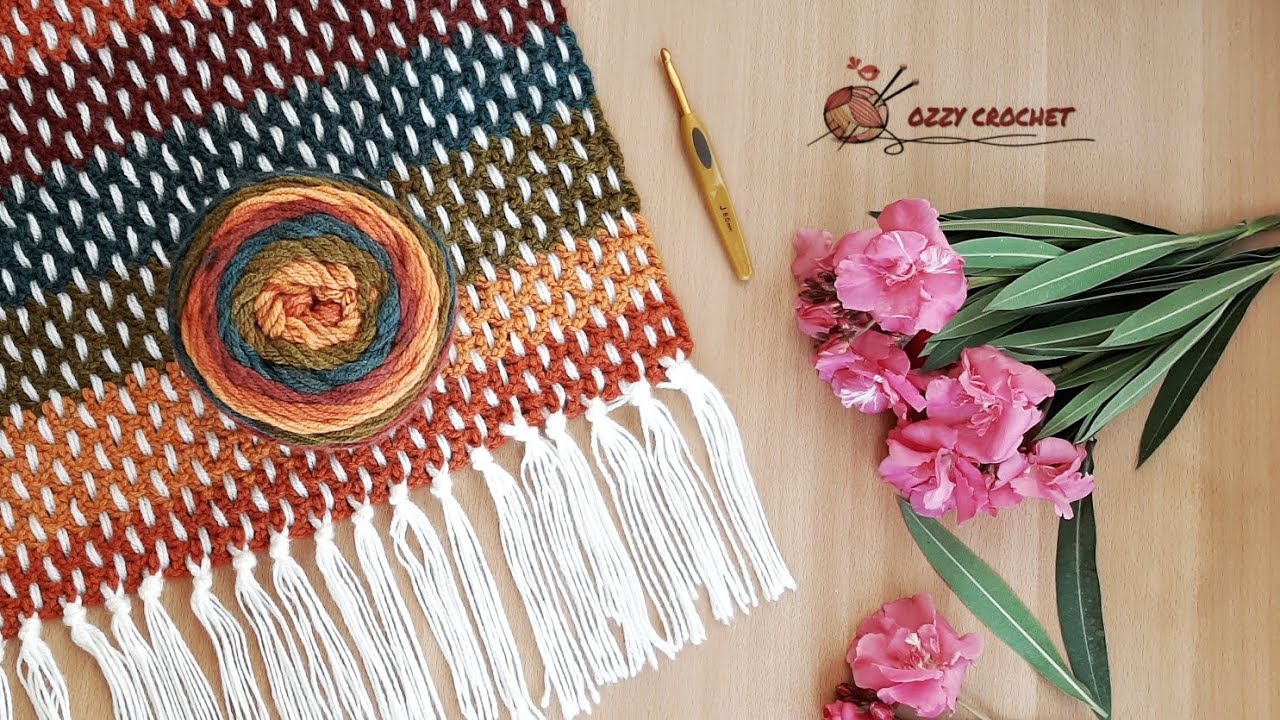 كروشيه شال مستطيل _ كوفيه _ اسكارف_ Simple crochet shawl _Ozzy Crochet