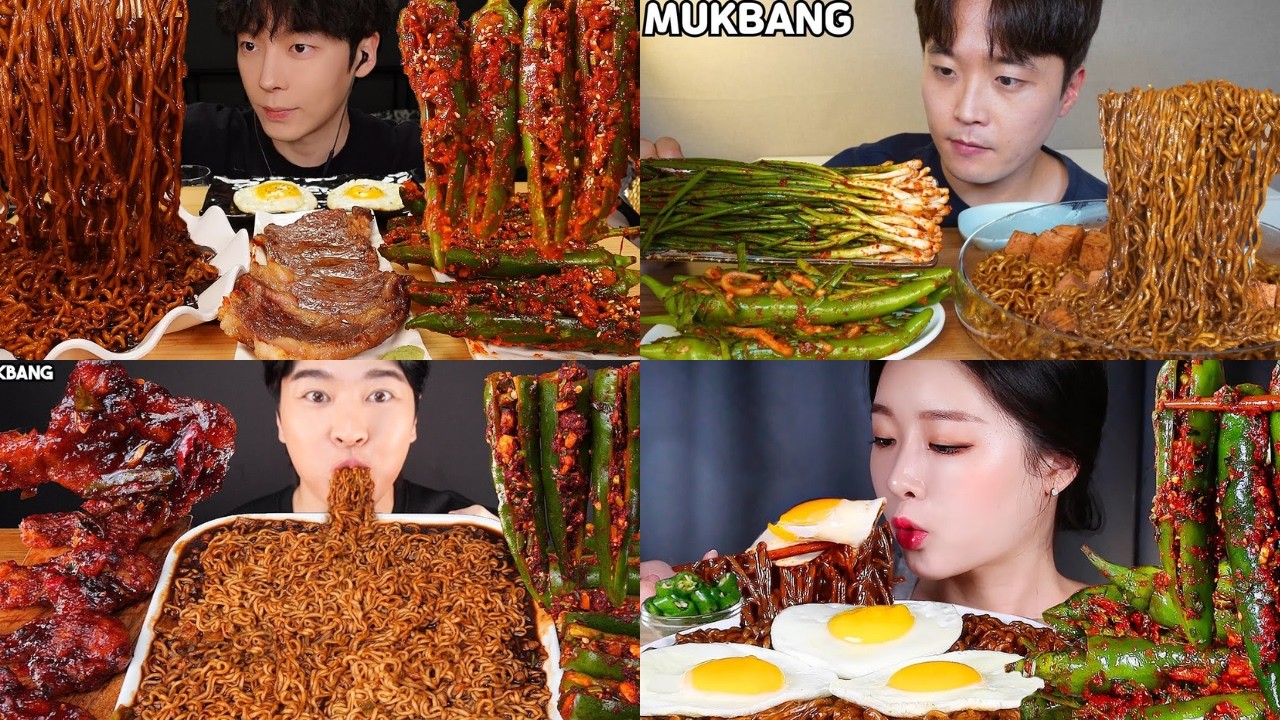 10X SPICY BLACK BEAN NOODLES 🔥🌶️ | HUGE GREEN CHILI PEPPER KIMCHI MUKBANG ASMR By Crave Sprint