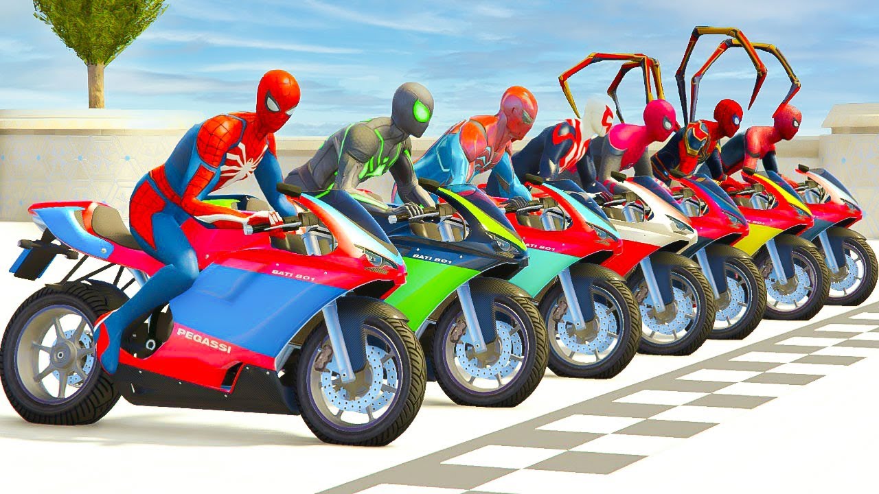Homem Aranha de moto de carro helicoptero e Jetski