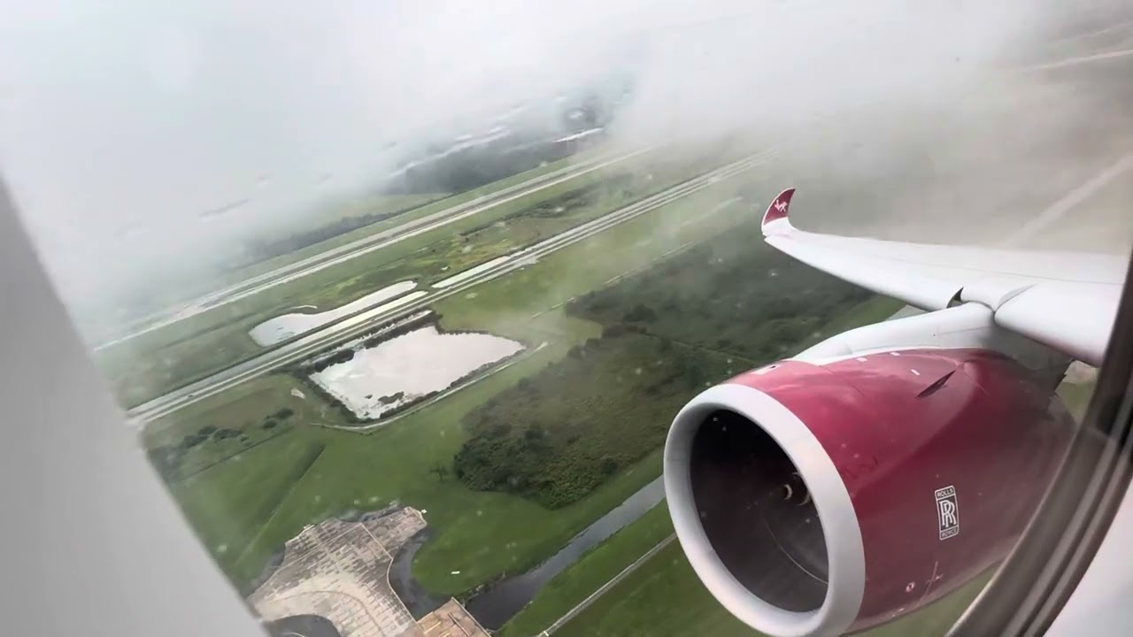 Virgin Atlantic Airbus A350-1000 take off and climb from Orlando
