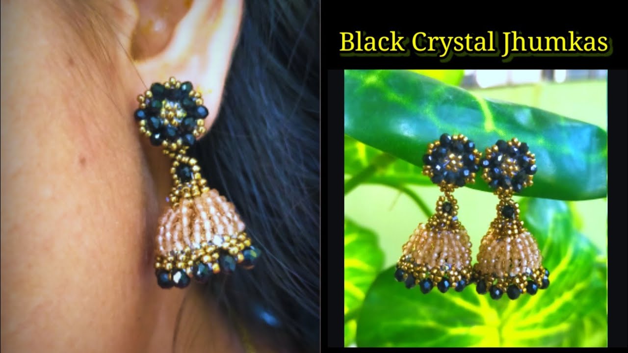 black crystal beads jhumkas making Beaded earring Diy  jewellery designs