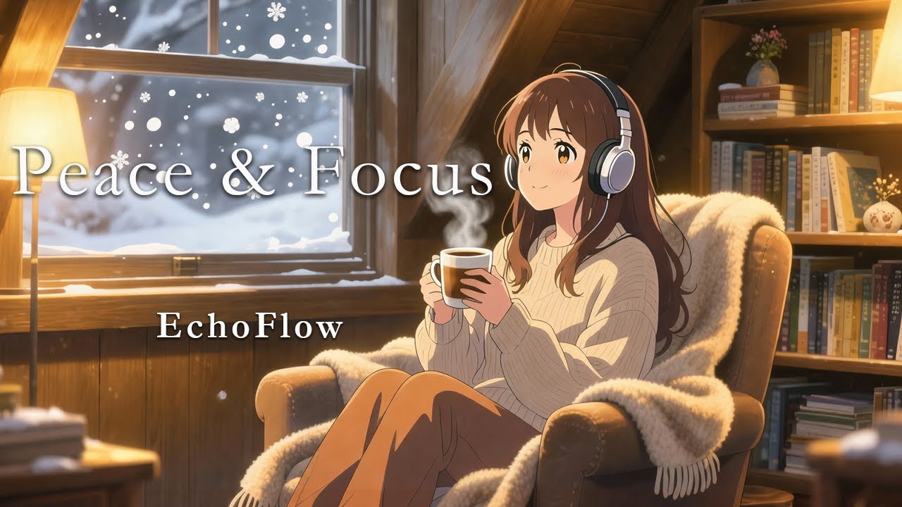 Focus & Relax | Cozy Winter Retreat • Snowfall Outside | Relaxing Focus & Sleep Music (1 Hour)