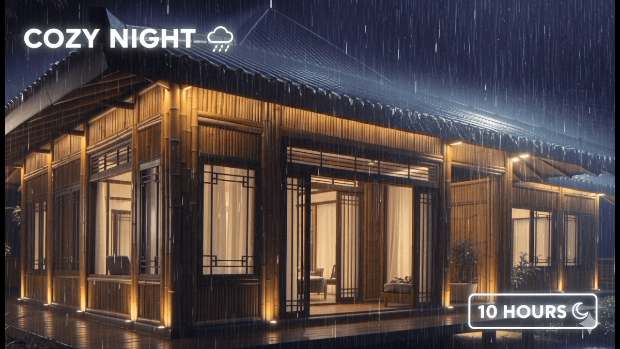 Fall Asleep Instantly with Heavy Rain on a Cozy Bamboo House 🌧️ Deep Sleep Night Rain Sounds