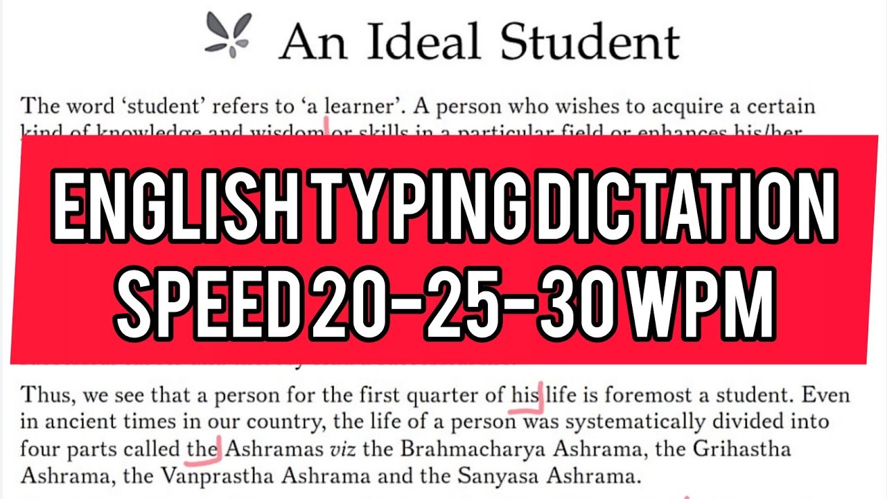 20-25-30 wpm || Typing dictation for beginners || English || KVS, SSC, UPPCL, IA, LDC, JVVNL, MTS