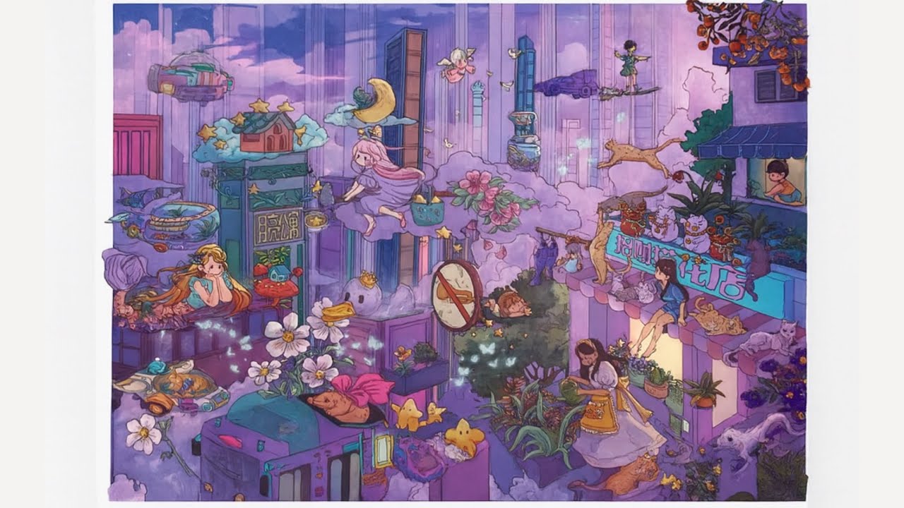 DIY Crafting ASMR Fairy Night magic Town Styles of 3D Sticker Scenes  Tutorial ASMR #sticker #scene