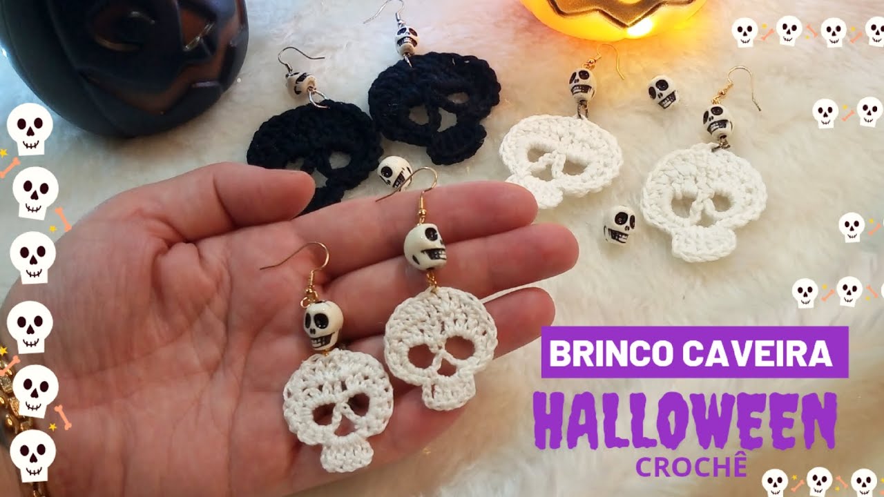 💀🕷️🕸️ BRINCO CAVEIRA EM CROCHÊ HALLOWEEN (ótimo para usar como aplique)💀🕷️🕸️