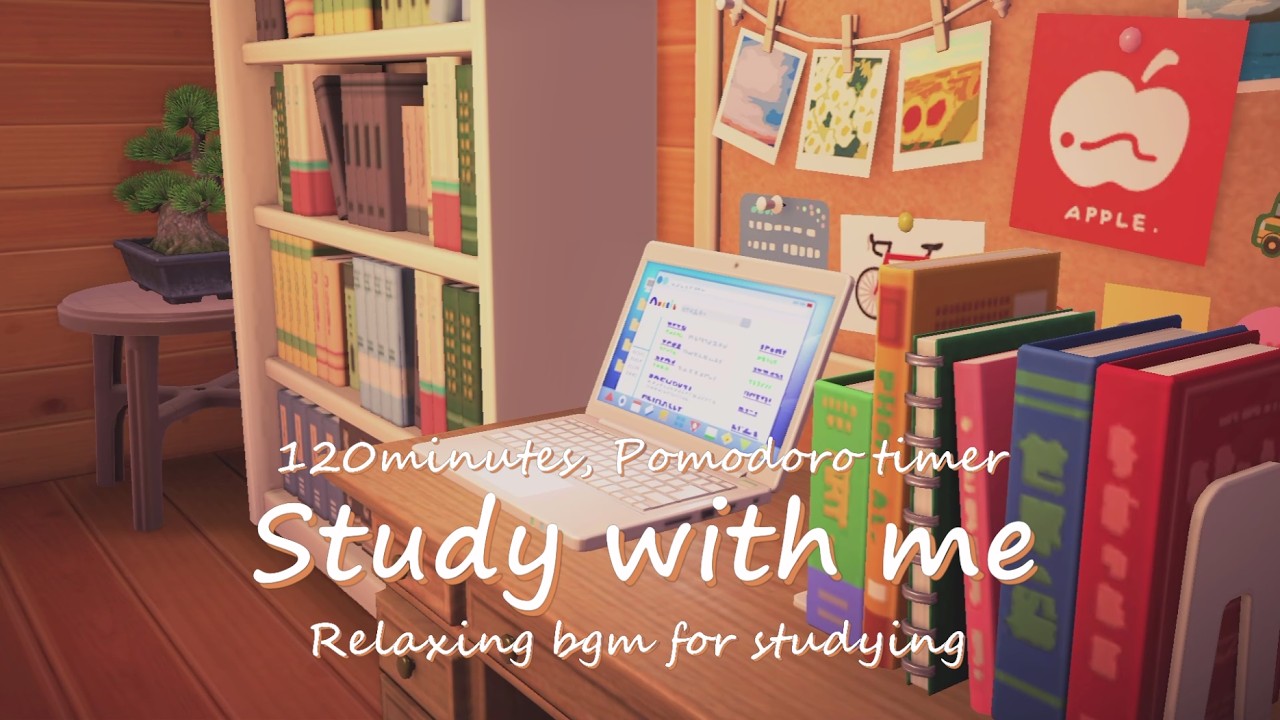 【あつ森 BGM】ポモドーロ 2時間 ログハウスにいる気分で勉強に集中🪵🌿   |  Study with me  |   勉強25分×4,休憩5分×4のタイマー付き⏰