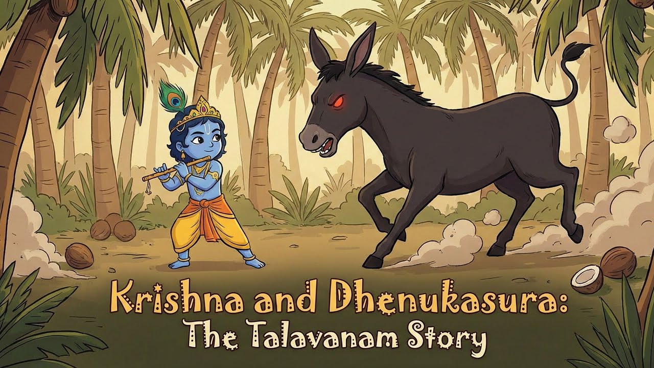Little Krishna Vs Dhenukasura | Talavanam Story| Telugu Moral Stories | Kids Videos |Neethi Kathalu