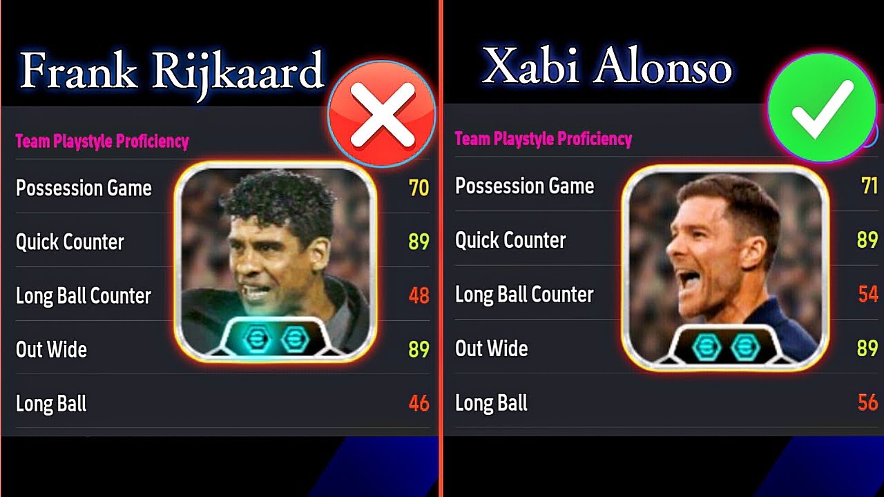 eFootball Manager Comparison: Xabi Alonso vs Frank Rijkaard