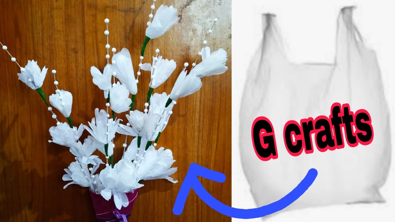 Plastic carry bag flower/Best out of waste/DIY/Reuse plastic carry bag