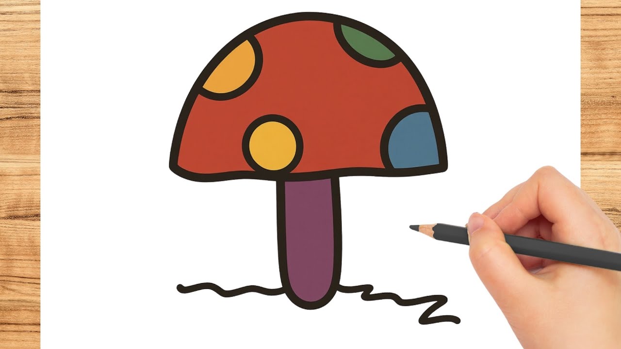 How to Draw a Rainbow Mushroom - Easy Drawing Tutorial for Kids and Beginners