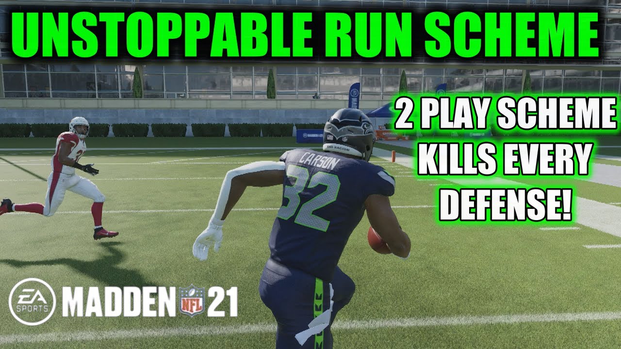 UNSTOPPABLE TWO PLAY RUN SCHEME KILLS EVERY DEFENSE! GLITCHY MADDEN 21 RUN OFFENSE! BEST RUN TIPS