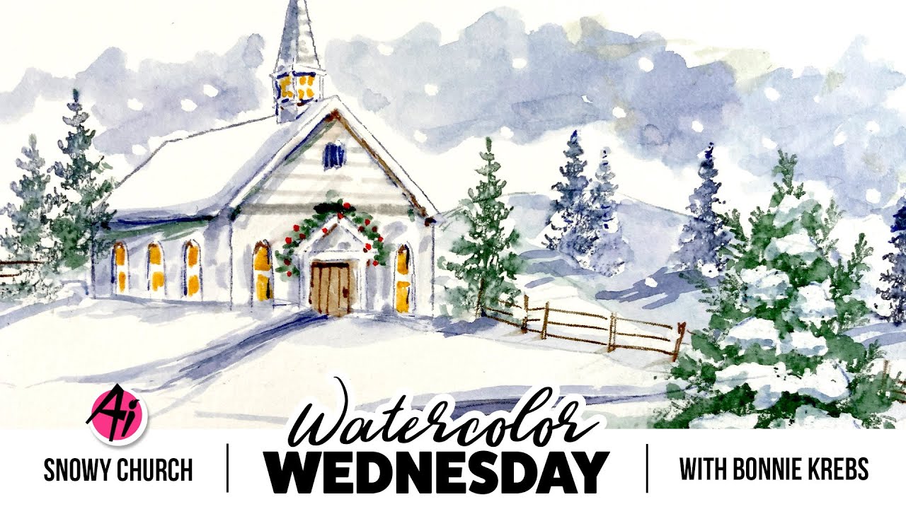 Ai Watercolor - Snowy Church