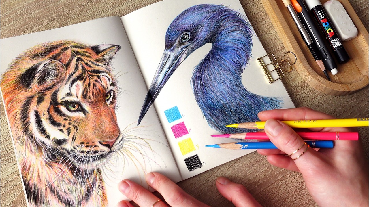 drawing wild animals with ONLY 4 colors | no music, no talking 🌜