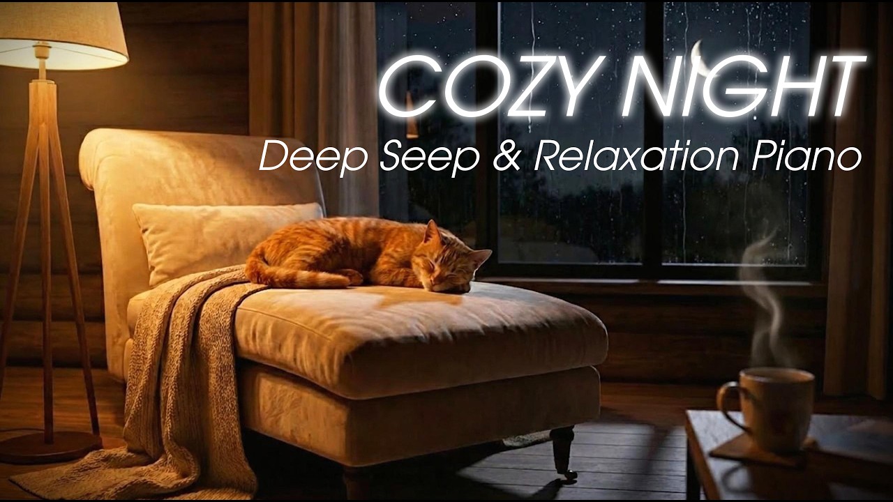 Cozy Rain at Night: Relaxing Piano Music for Sleep & Deep Focus 🌙 Ginger Cat & Rainy Window