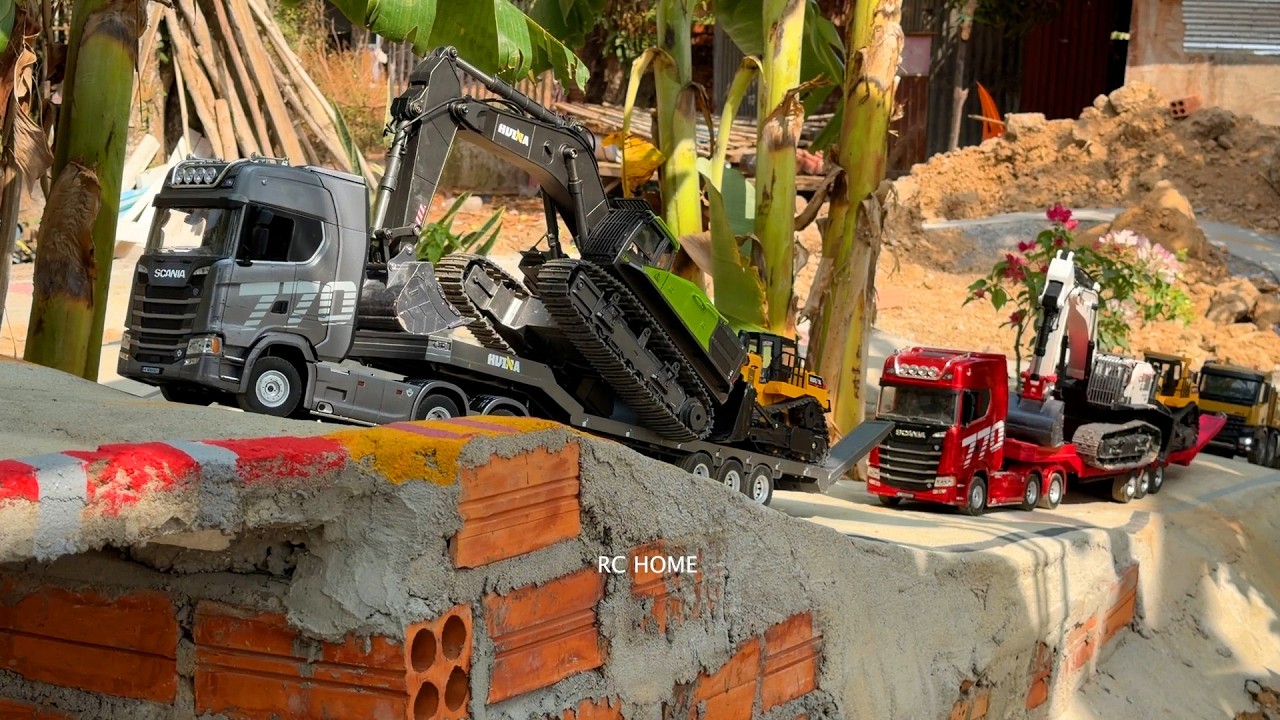 PART 27 - Rc Huina Dump Truck - Huina 1594 Excavator - Scania 770 1501 Dump Trailer Transport On Way