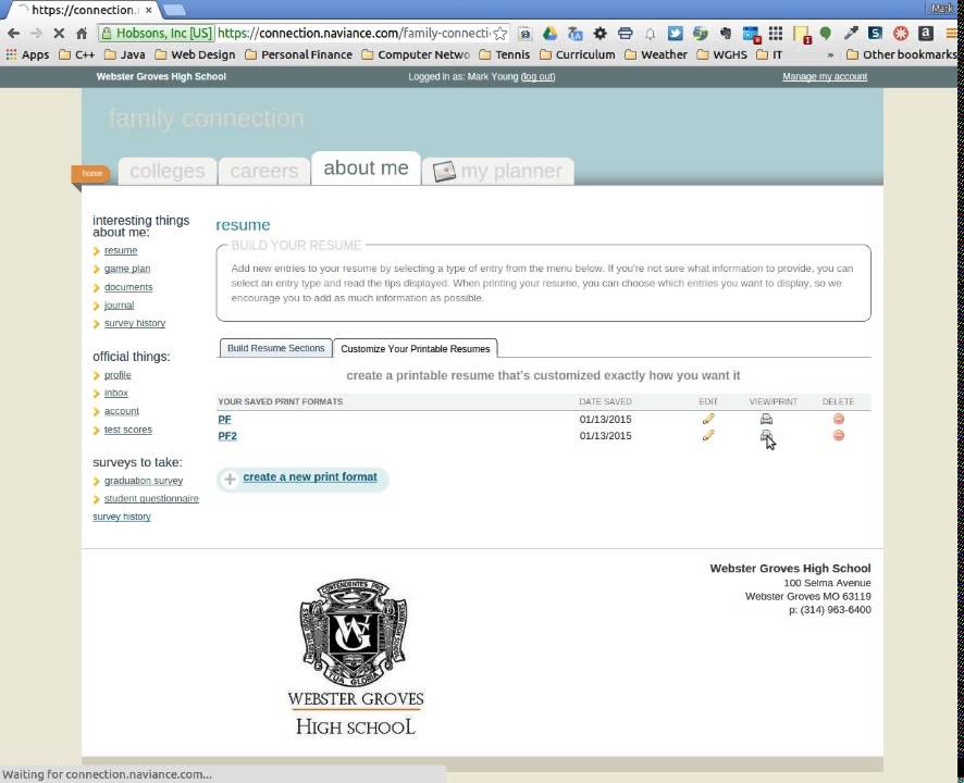 Naviance Resume Publishing as PDF