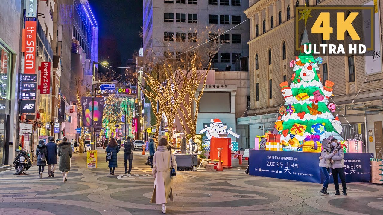 [4K] 🎄2020 Colorful Christmas Walk in Myeongdong, Holiday Light Festival Seoul | 명동 크리스마스 풍경, 희망빛축제