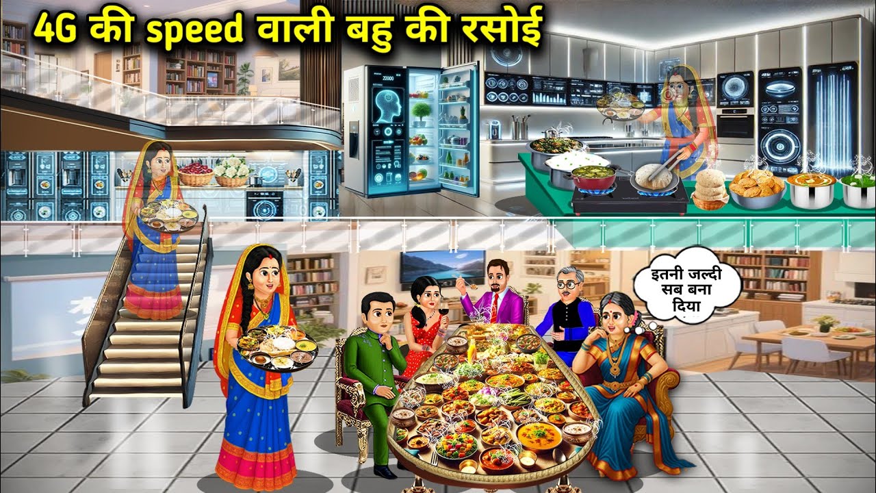 4G की स्पीड वाली बहू की रसोई||Daughter-in-law's kitchen with 4G speed||Hindi cartoon stories 