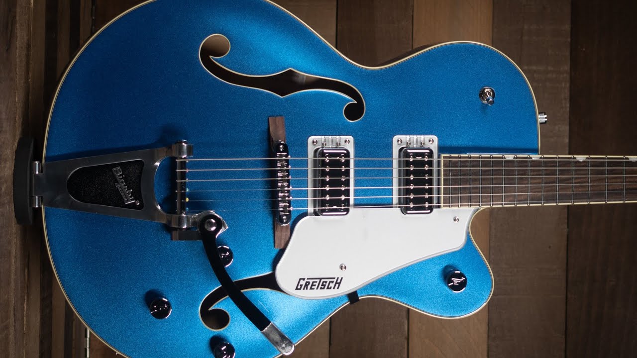 5 Gretcsh Electromatic Hollowbodies 5420/5410/5655/5422/5622 with a Blues/Rock Backing Track.